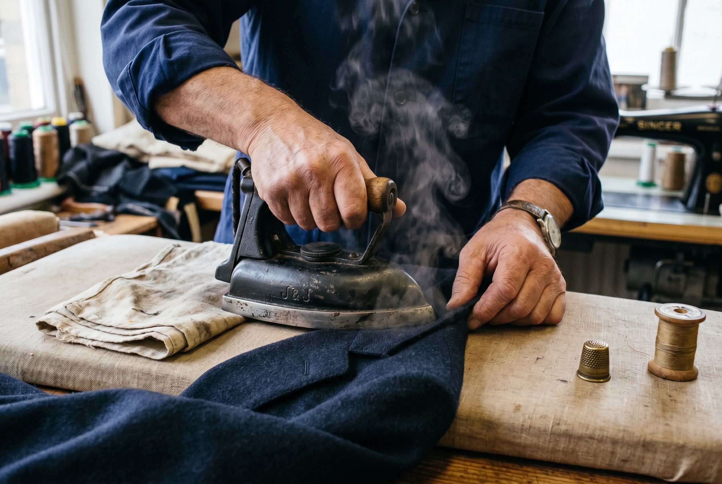 Pressing a suit jacket at Fernando